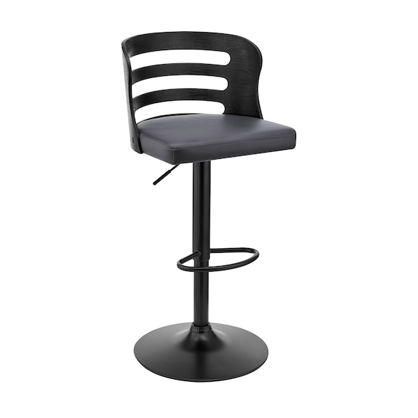Armen Living Khalia Adjustable Swivel Gray Faux Leather and Black Wood Bar Stool with Black Base LCKHBABLGR - main